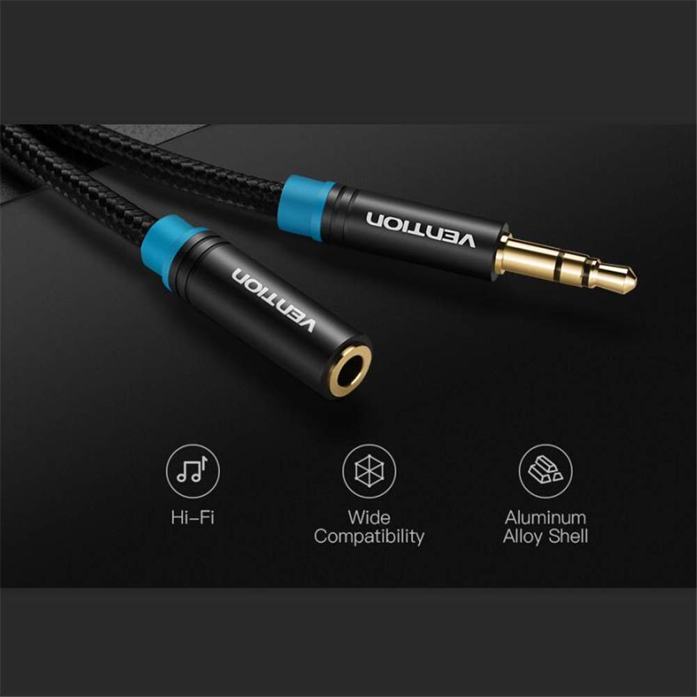 Audio Extension Cable (3m/10ft), Vention 3.5mm Stereo Male-to-Female Extension Cable, Cotton Braided, Black