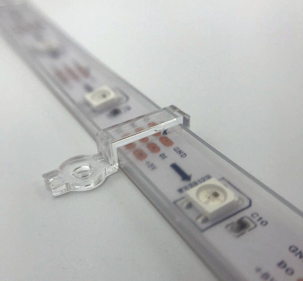 LED Strip Mounting Brackets (quantity 100), for 12mm Silicone Sleeve WS2812B, Clear with Screws